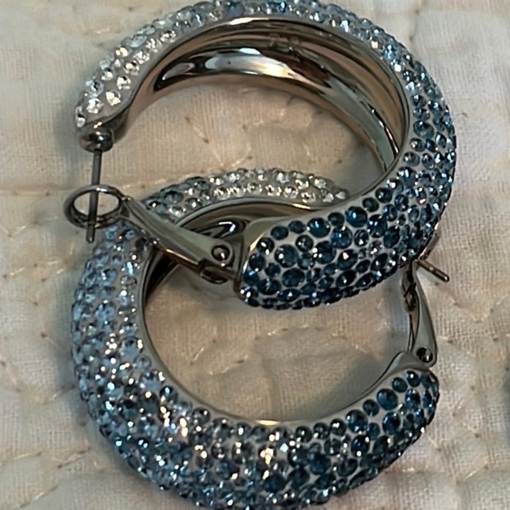 Swarovski Crystal Hoop Bold Blue Statement Earrings
